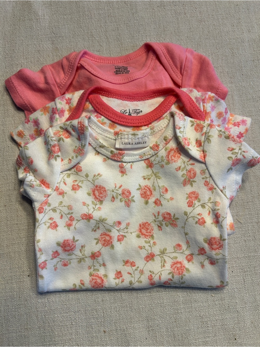 Laura Ashley Le Top Baby Girl 0-3M Floral Bodysuit 3 Piece Lot